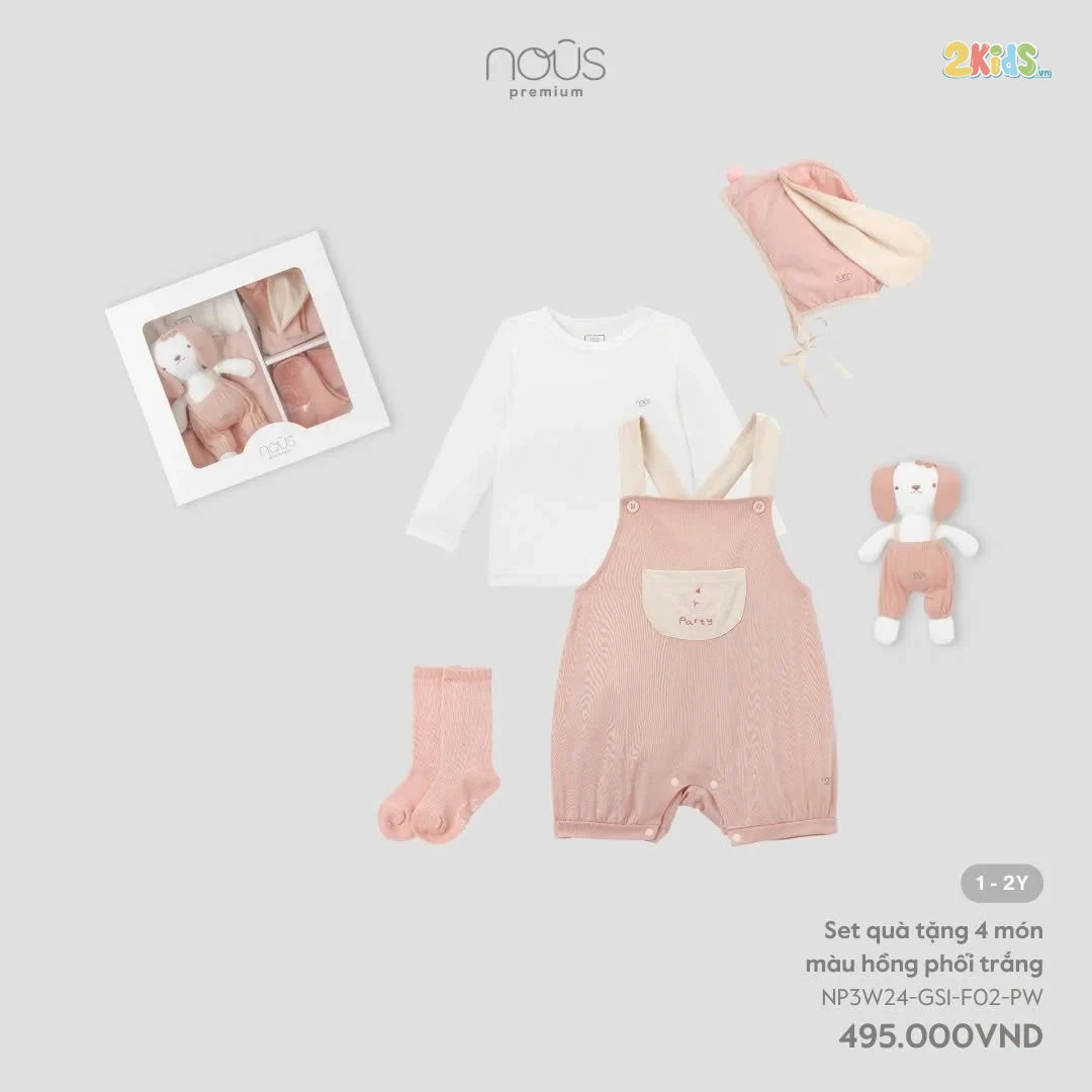 Set quà tặng cho bé 4 chi tiết Nous phối màu hồng - trắng
