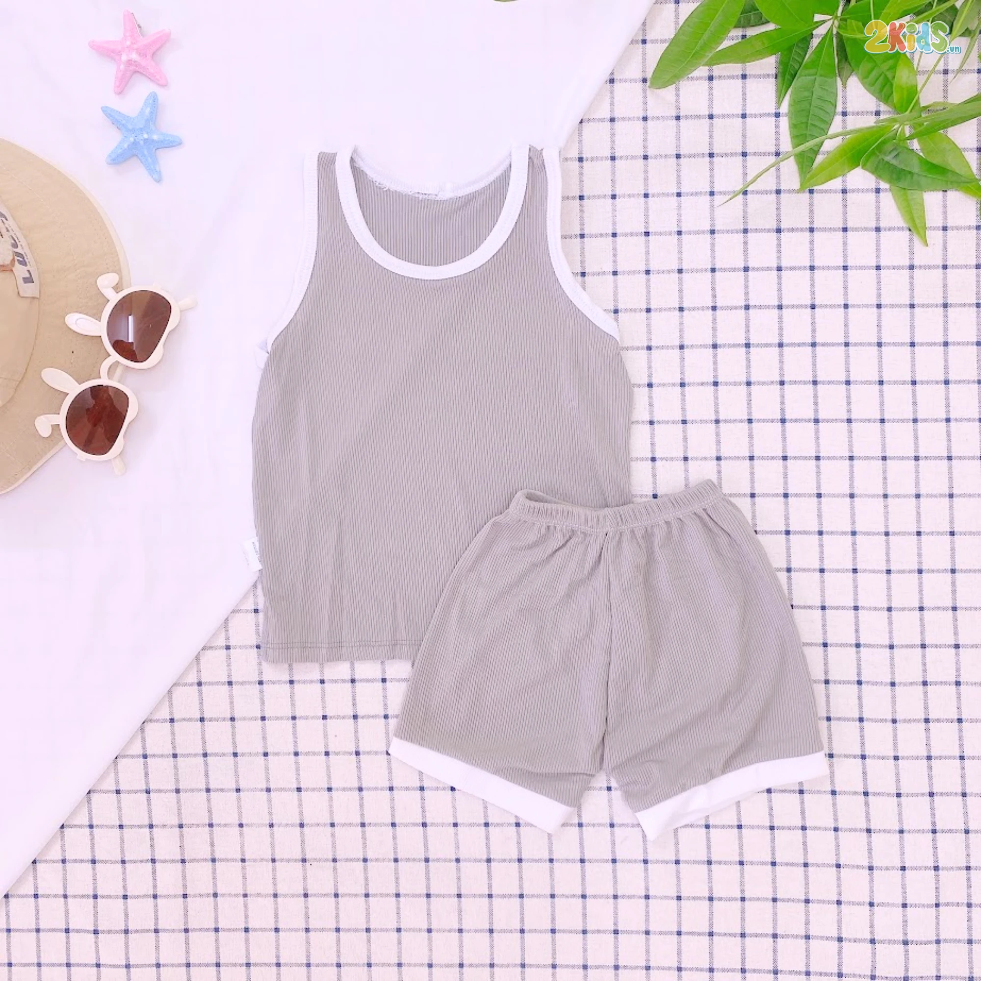 Bộ Quần Áo Sơ Sinh Unchi Ba Lỗ Thun Tăm