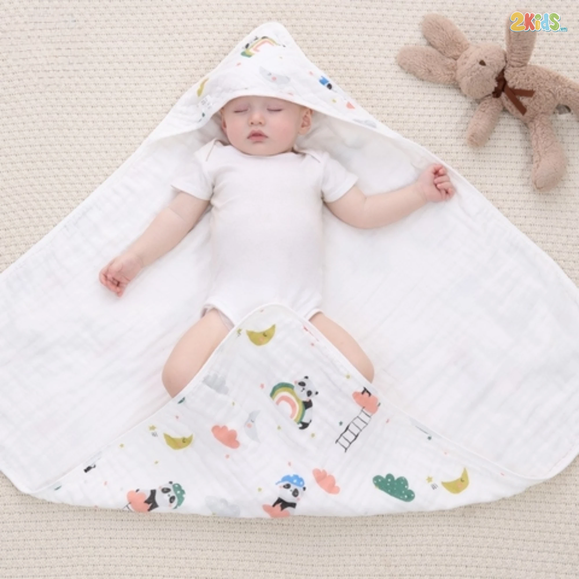 Chăn xô sợi tre muslin có mũ