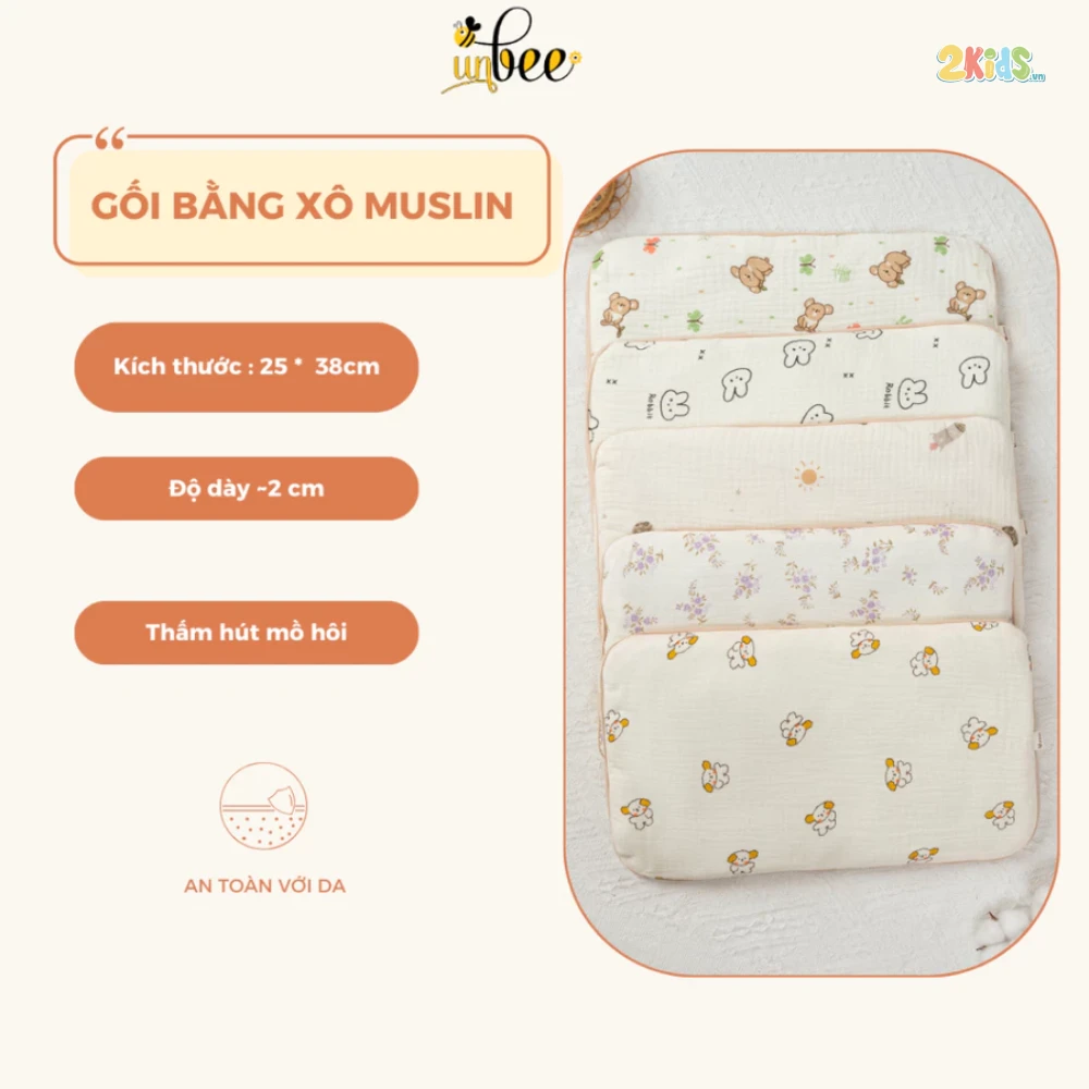 Gối cho bé sơ sinh Unbee bằng chữ nhật vải xô Muslin