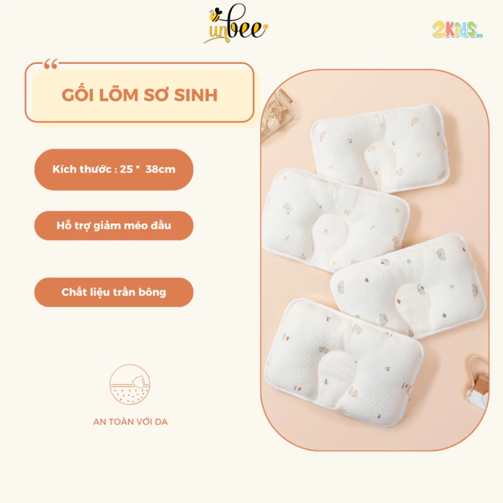 Gối lõm chống bẹp đầu sơ sinh Unbee bamboo trần bông