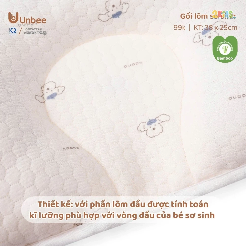 Gối lõm chống bẹp đầu sơ sinh Unbee bamboo trần bông