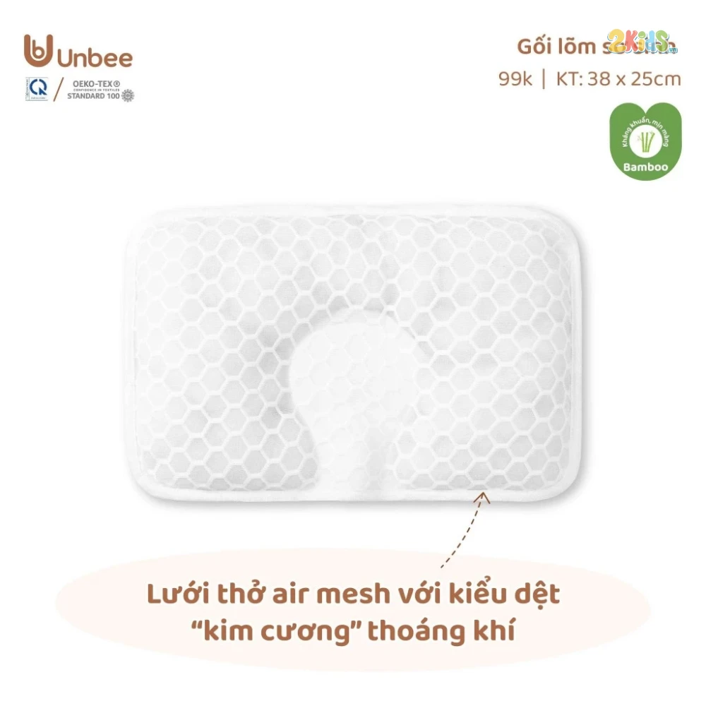 Gối lõm chống bẹp đầu sơ sinh Unbee bamboo trần bông
