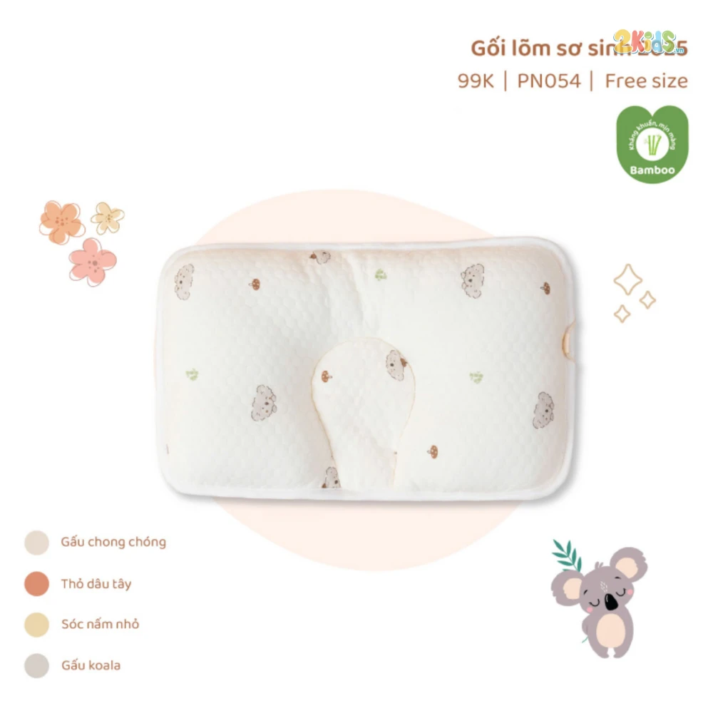 Gối lõm chống bẹp đầu sơ sinh Unbee bamboo trần bông