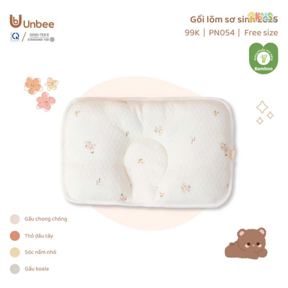 Gối lõm chống bẹp đầu sơ sinh Unbee bamboo trần bông