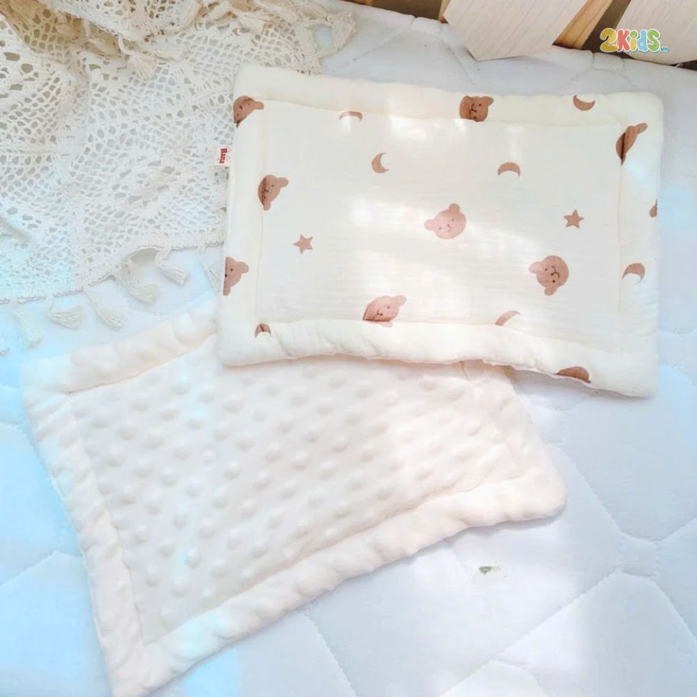 Gối sơ sinh chữ nhật vải xô mịn