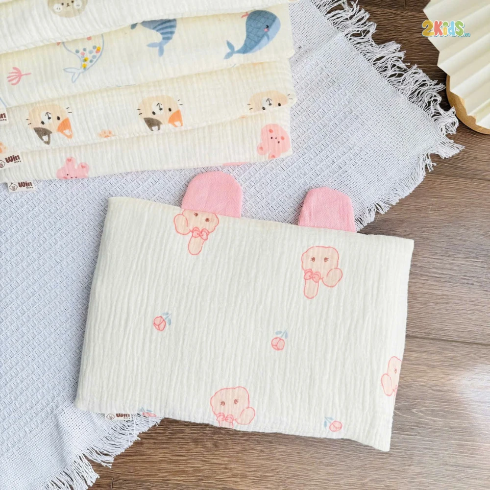 Gối sơ sinh Win tai gấu xô Muslin