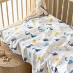 Khăn đa năng xô Muslin 4 lớp thêu viền