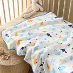 Khăn đa năng xô Muslin 4 lớp thêu viền