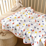 Khăn đa năng xô Muslin 4 lớp thêu viền