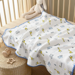 Khăn đa năng xô Muslin 4 lớp thêu viền