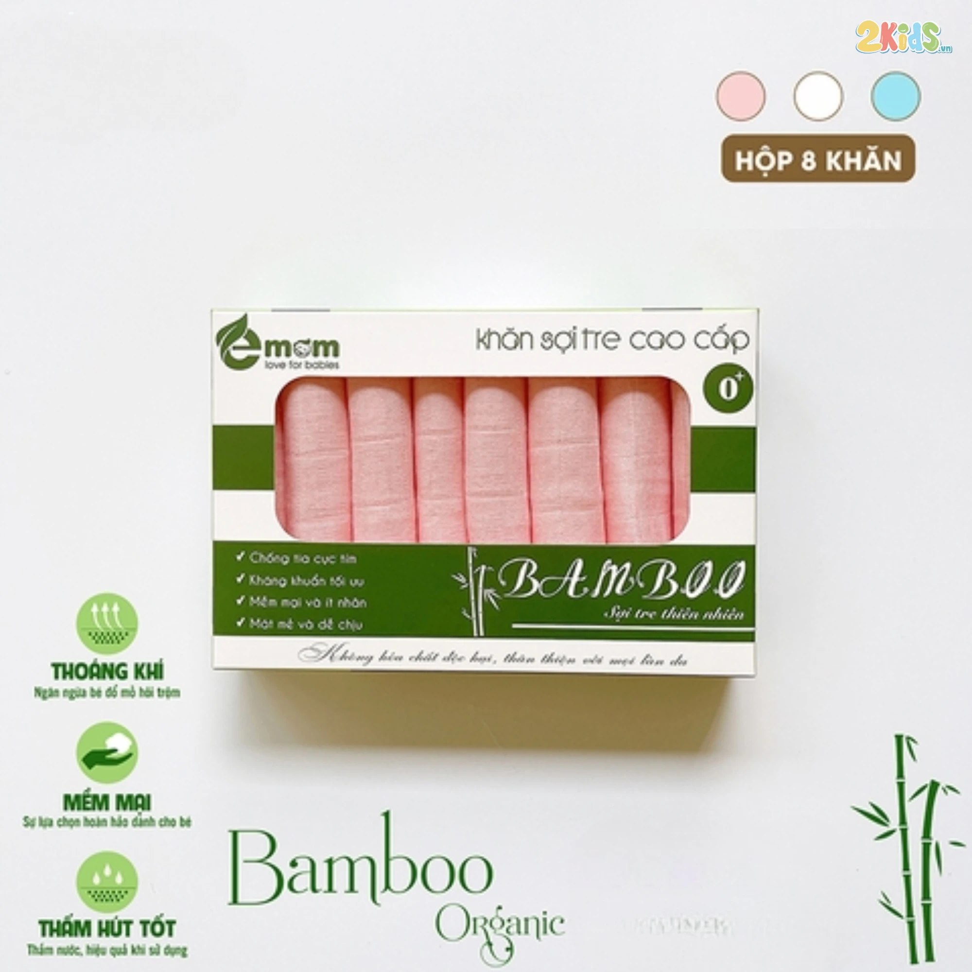 Khăn sữa Emom sợi tre cao cấp (Hộp 8 chiếc)