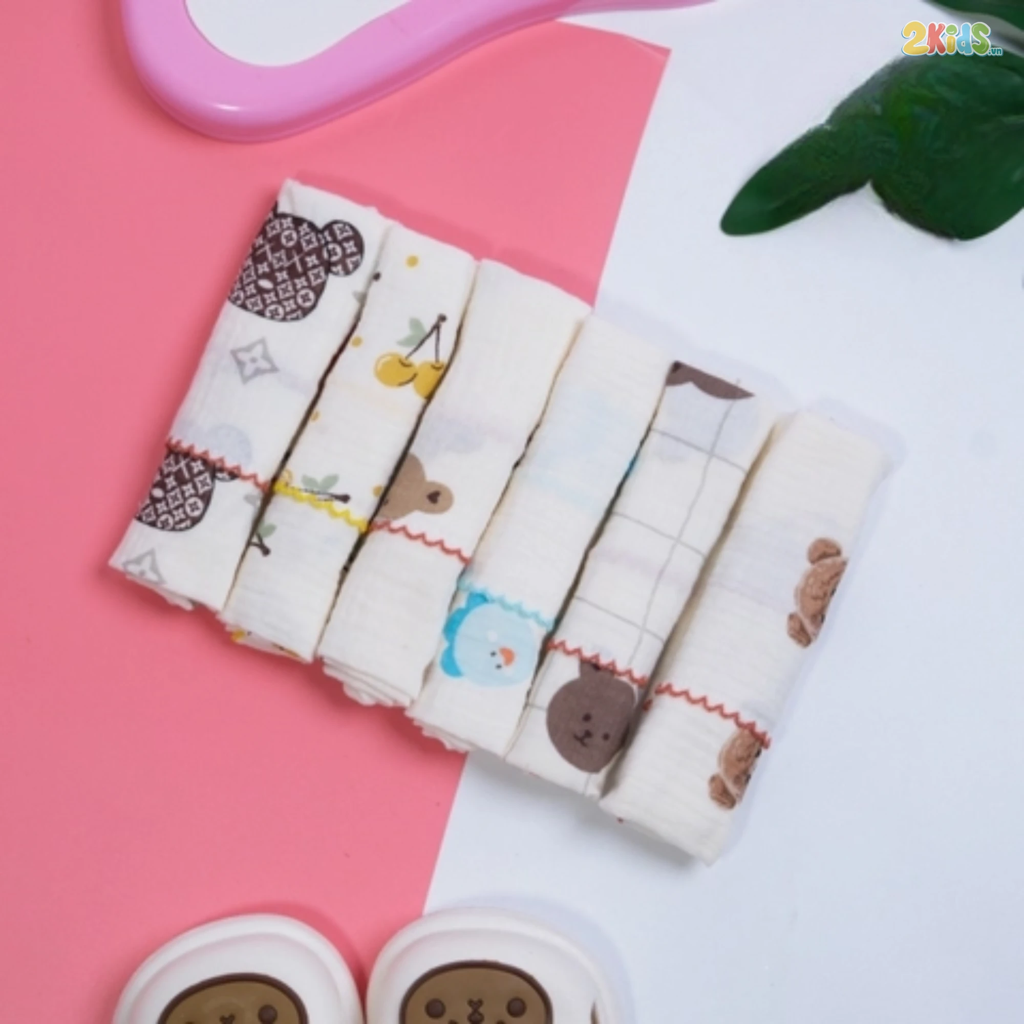 Set 6c khăn sữa xô Muslin Emom 2 lớp