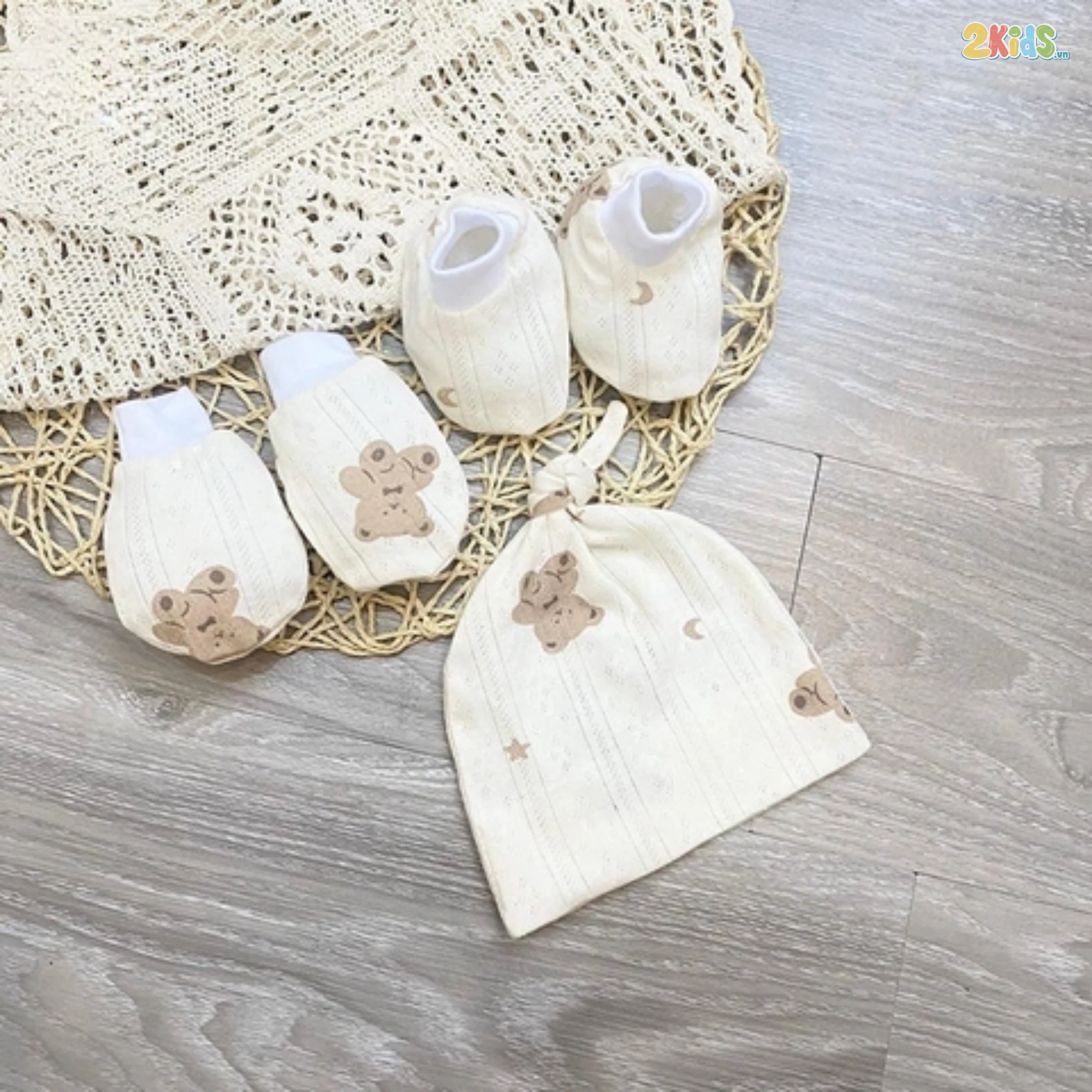 Set mũ bao tay bao chân hoạ tiết Anchee