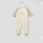 Bộ body sơ sinh Nous dài tay có tất màu be - caro xanh