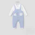 Bộ body sơ sinh Nous dài tay giả yếm màu xanh - trắng