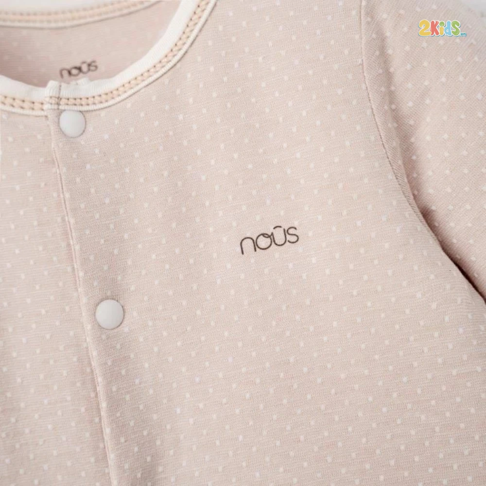 Bộ body sơ sinh Nous dài tay màu hồng chấm bi