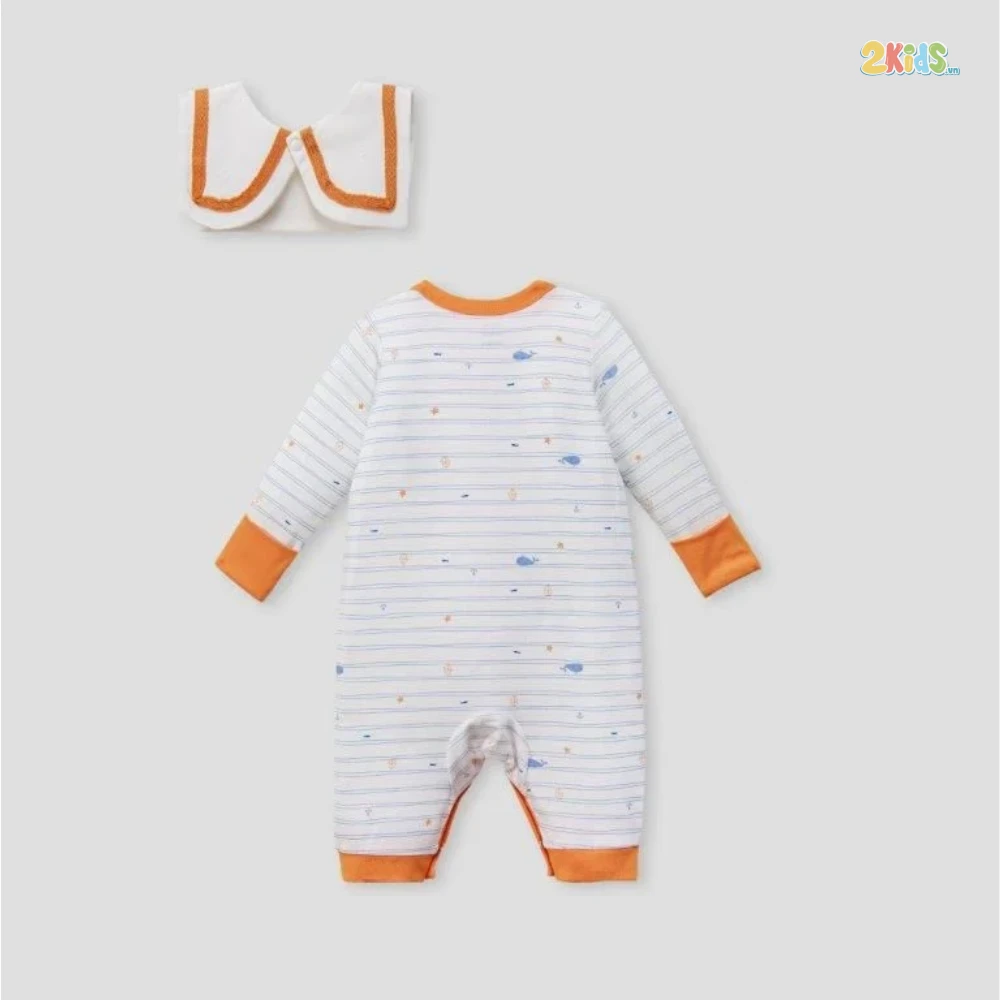 Bộ body sơ sinh Nous dài tay mix yếm in họa tiết