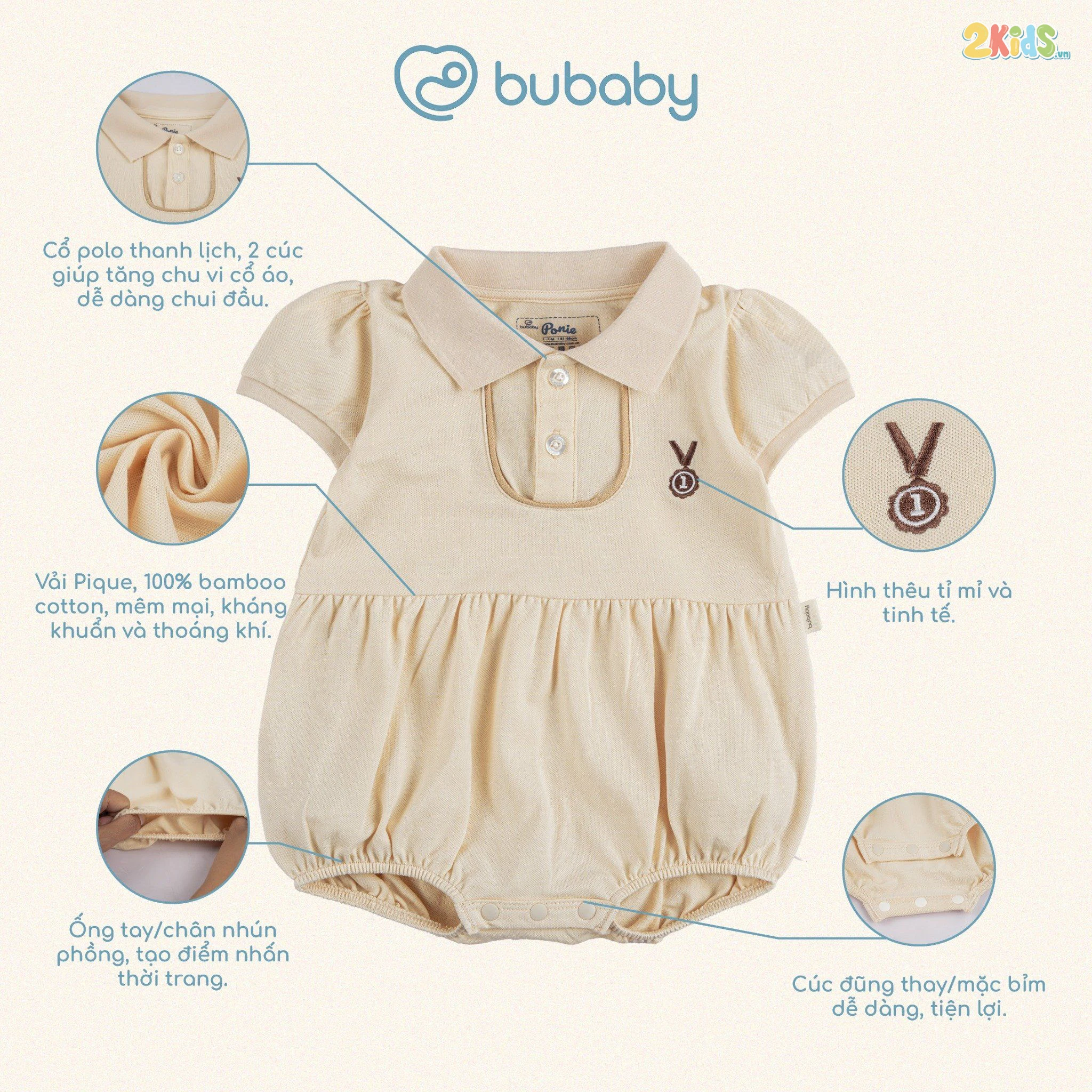 Bộ bodysuit sơ sinh Bu baby ngắn tay cổ Polo