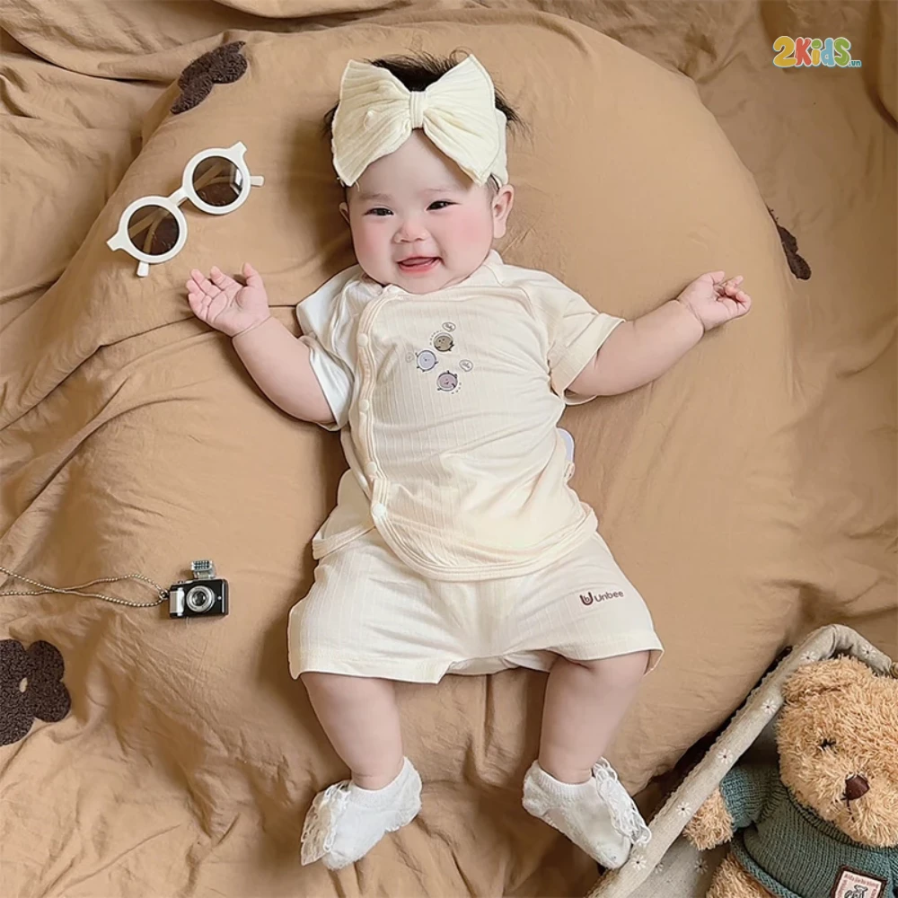 Bộ cộc tay sơ sinh cài lệch in hình