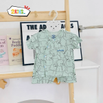 Bộ cộc tay sơ sinh Unchi in màu hoạ tiết