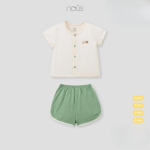 Bộ quần áo sơ sinh Nous cộc tay phối màu be - xanh lá
