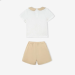 Bộ quần áo sơ sinh Nous cộc tay phối màu trắng - be