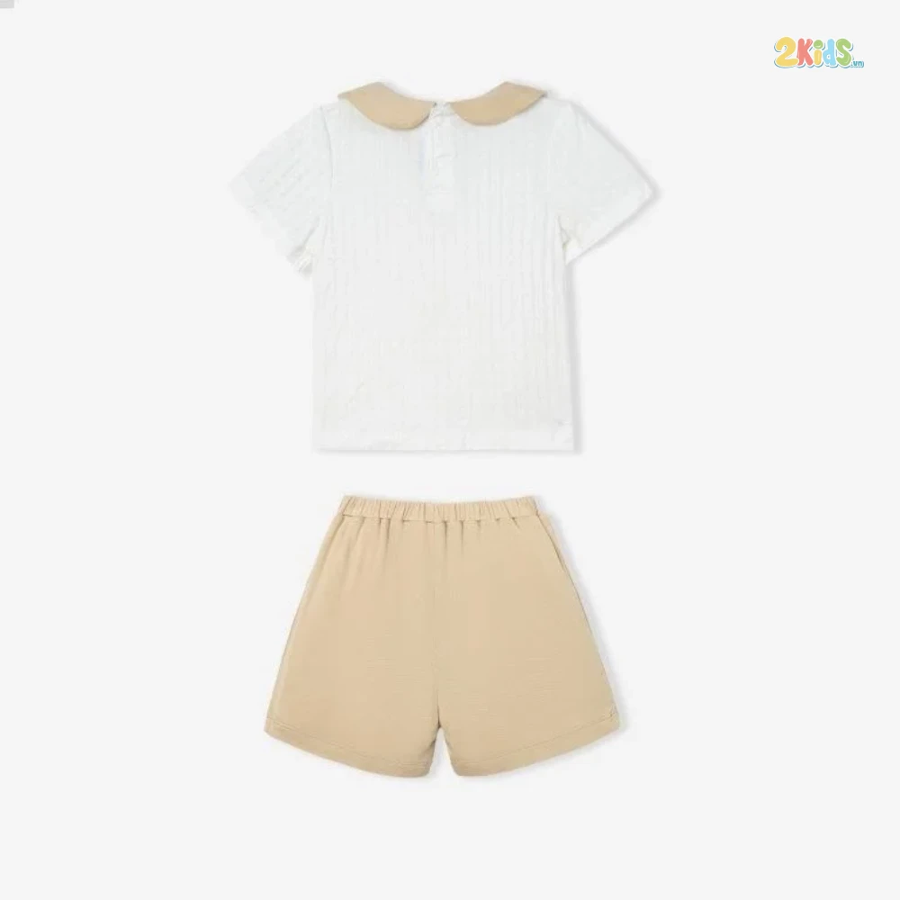 Bộ quần áo sơ sinh Nous cộc tay phối màu trắng - be