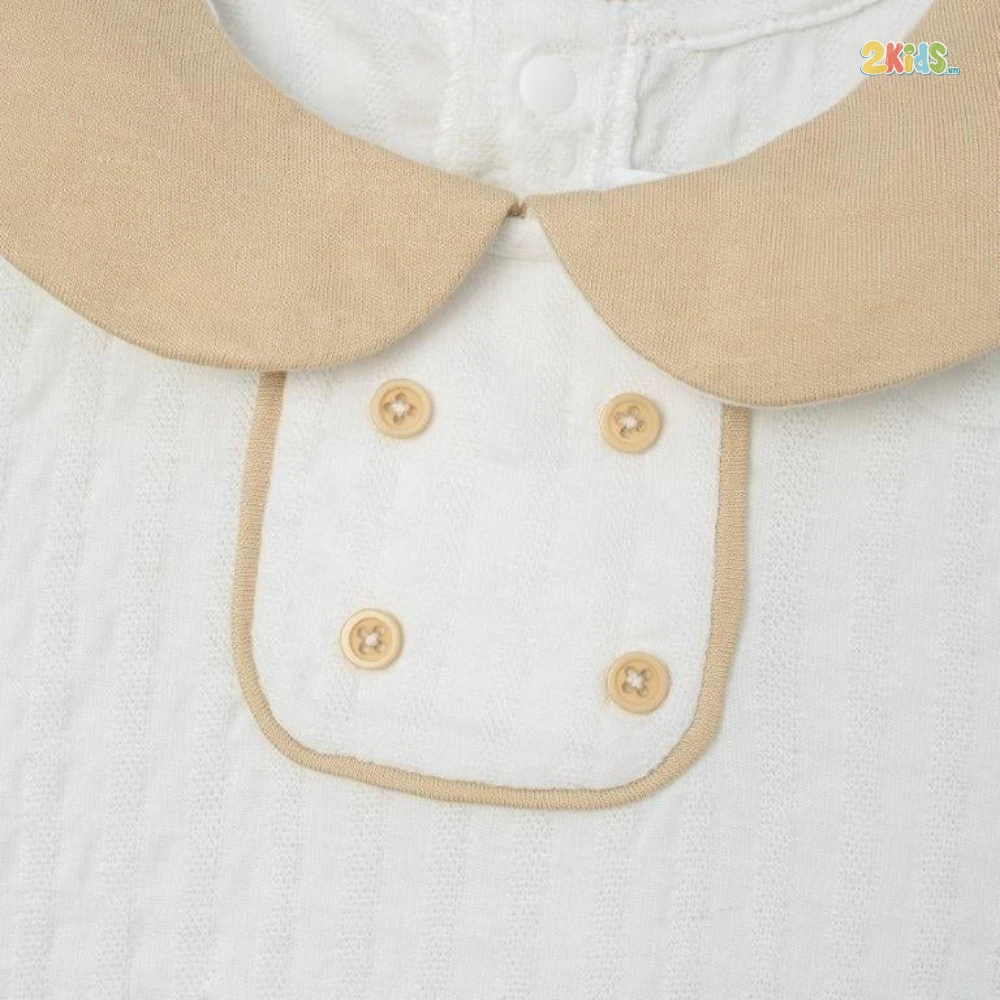 Bộ quần áo sơ sinh Nous cộc tay phối màu trắng - be