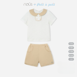 Bộ quần áo sơ sinh Nous cộc tay phối màu trắng - be