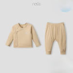 Bộ quần áo sơ sinh Nous dài tay cài lệch màu beige