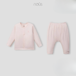 Bộ quần áo sơ sinh Nous dài tay cài thẳng hồng nhạt