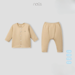 Bộ quần áo sơ sinh Nous dài tay cài thẳng màu be