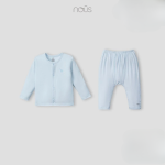 Bộ quần áo sơ sinh Nous dài tay cài thẳng màu xanh