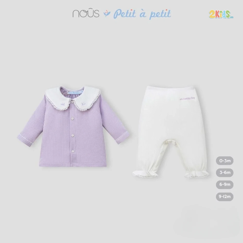Bộ quần áo sơ sinh Nous dài tay phối màu