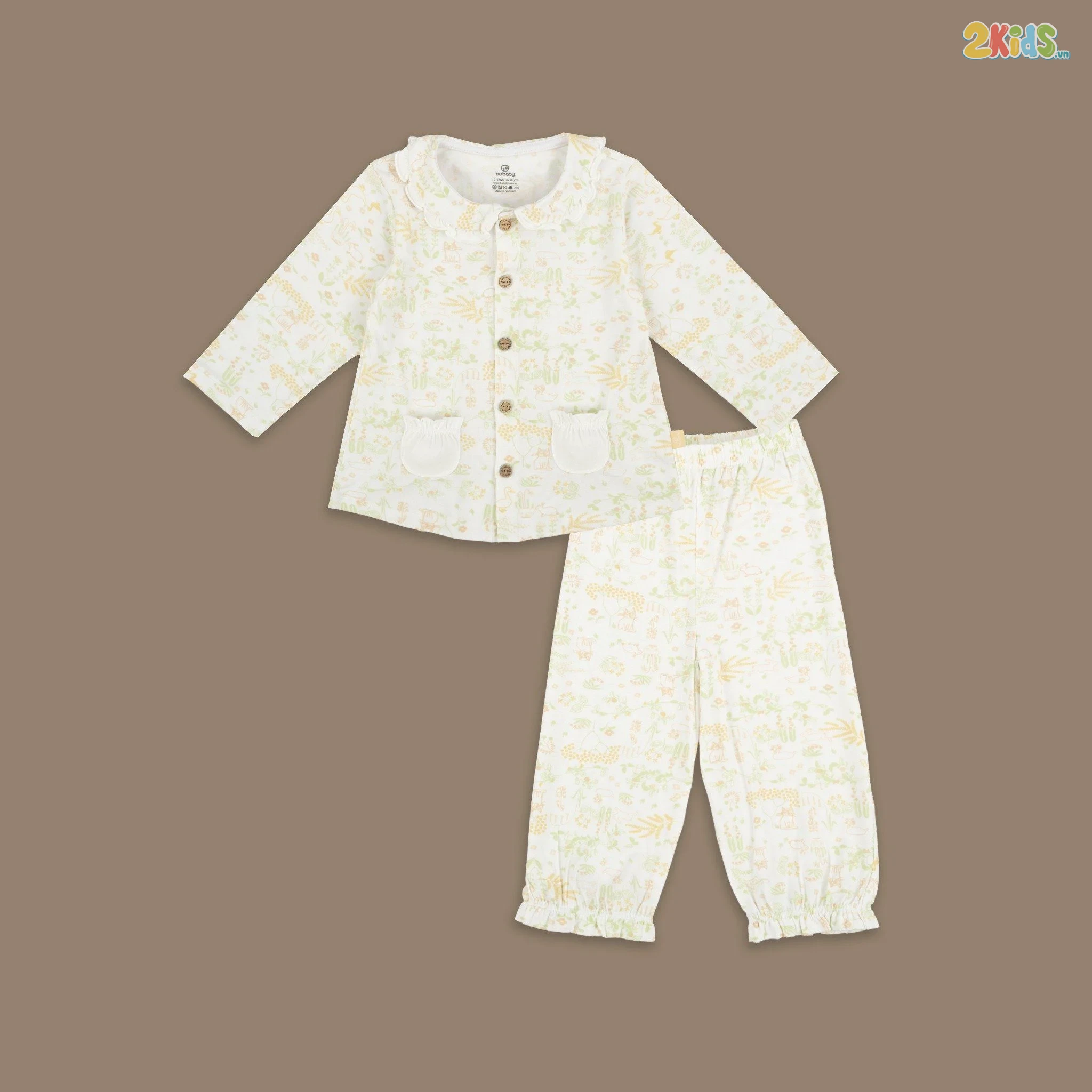 Bộ quần áo trẻ em Bu baby dài tay Pyjamas cổ bèo