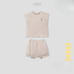 Bộ quần áo trẻ em Nous cộc tay màu nâu in hình