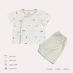 Bộ sơ sinh cộc tay cài lệch Bolly hoạ tiết