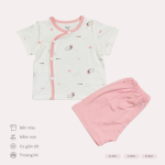 Bộ sơ sinh cộc tay cài lệch Bolly hoạ tiết