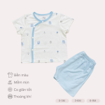 Bộ sơ sinh cộc tay cài lệch Bolly hoạ tiết