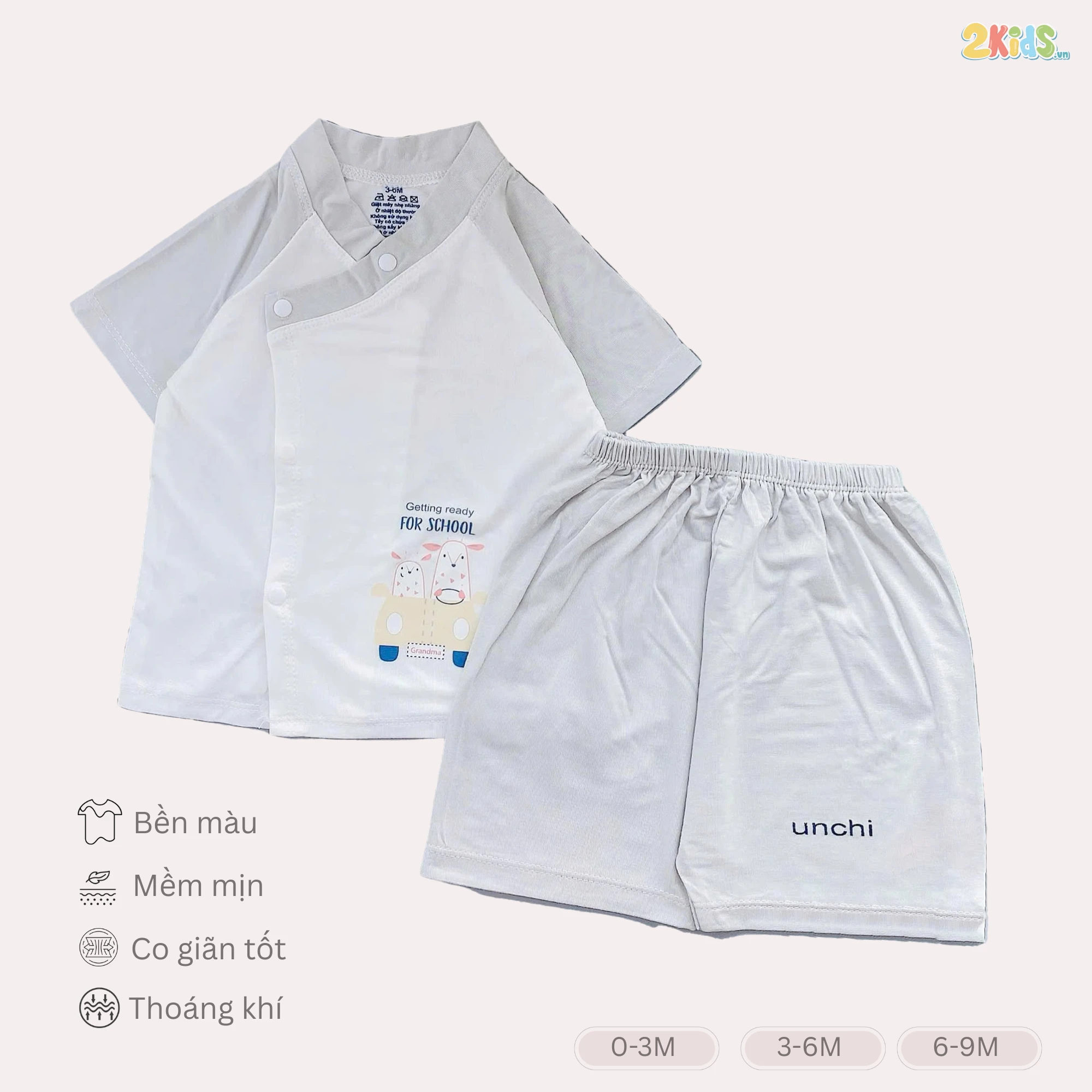 Bộ Quần Áo Sơ Sinh Unchi Cộc Tay Unchi Cài Chéo Xinh Xắn