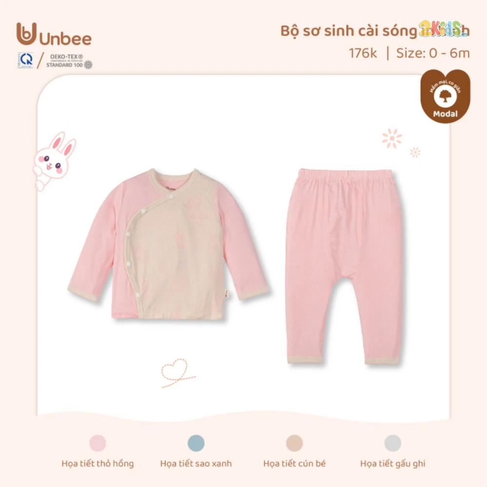 Bộ sơ sinh dài tay Unbee cài sóng in hình