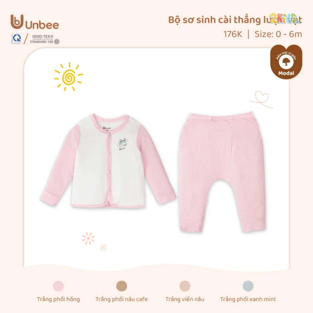 Bộ sơ sinh dài tay Unbee cài thẳng lượn vạt