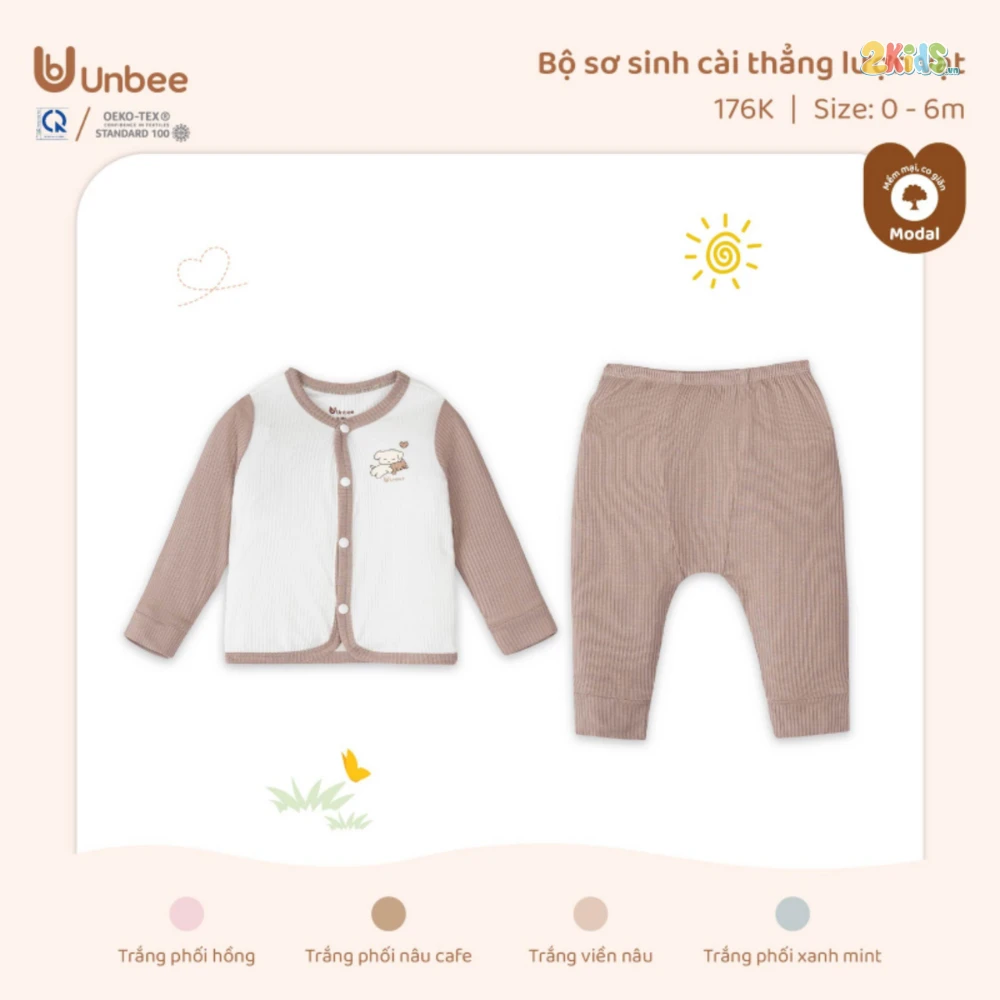 Bộ sơ sinh dài tay Unbee cài thẳng lượn vạt