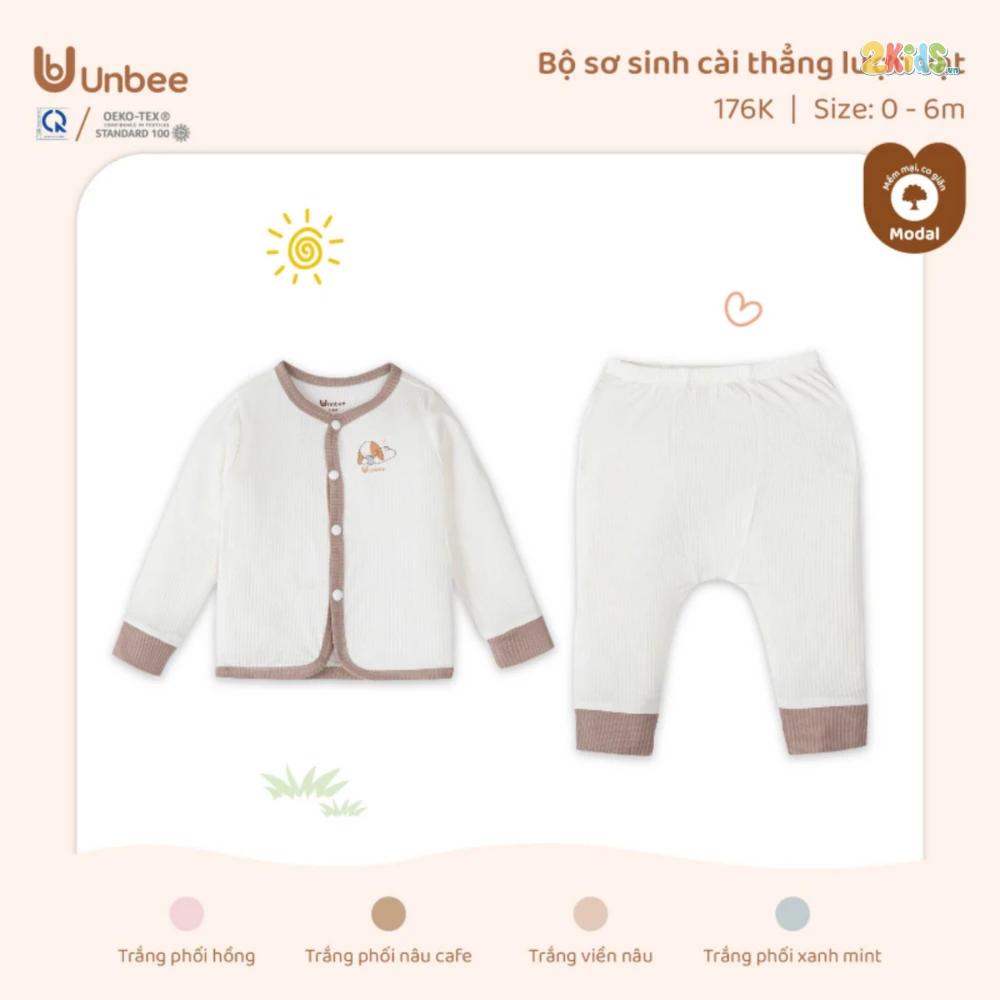 Bộ sơ sinh dài tay Unbee cài thẳng lượn vạt