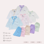 Bộ sơ sinh dài tay Unchi cài chéo phối màu hoạ tiết
