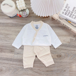 Bộ sơ sinh dài tay Unchi cài chéo phối màu hoạ tiết