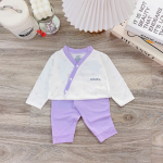 Bộ sơ sinh dài tay Unchi cài chéo phối màu hoạ tiết