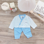 Bộ sơ sinh dài tay Unchi cài chéo phối màu hoạ tiết