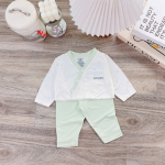 Bộ sơ sinh dài tay Unchi cài chéo phối màu hoạ tiết